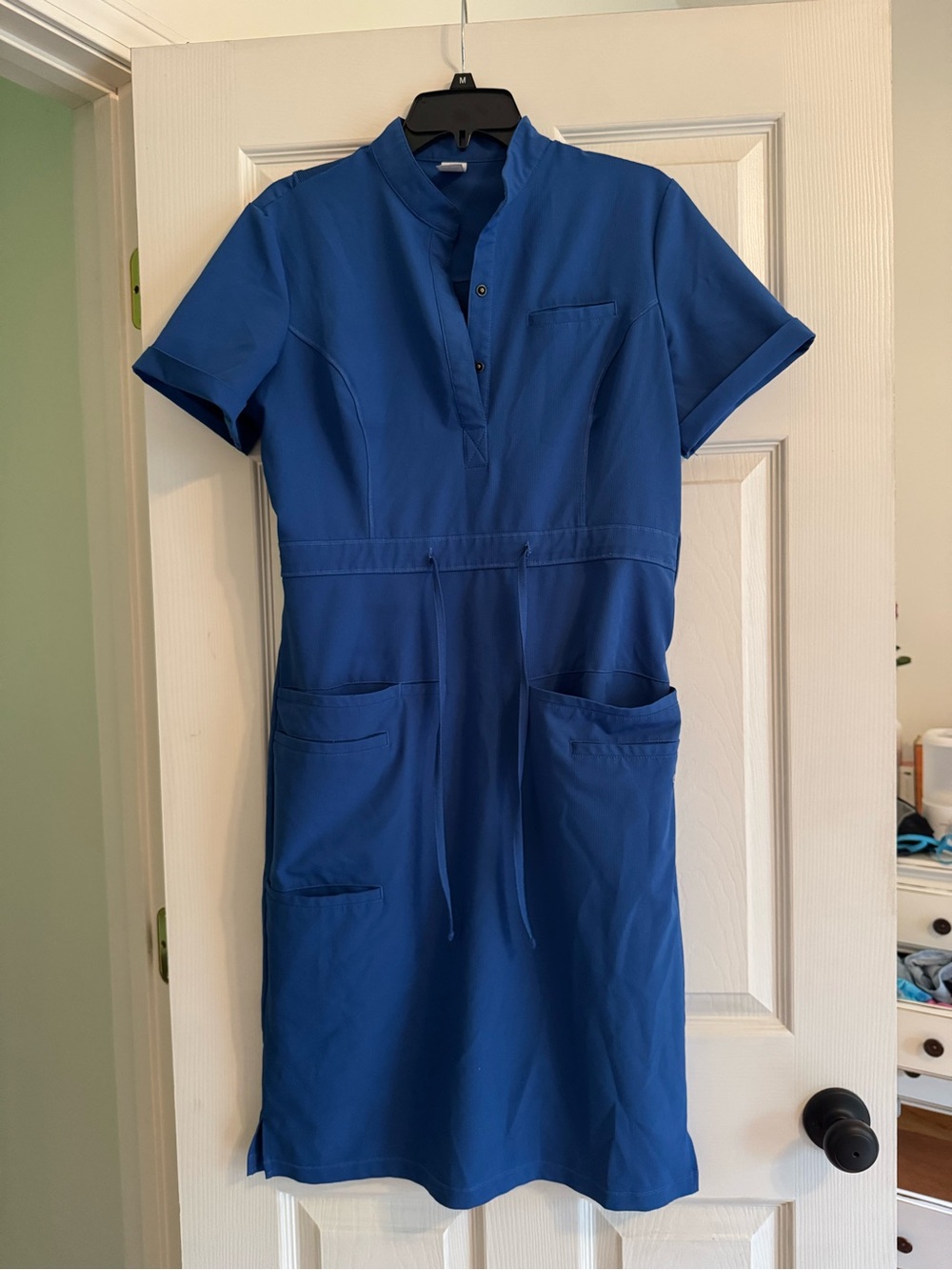 C Saucy Women's Drawstring Scrub Midi Dress in Royal Blue